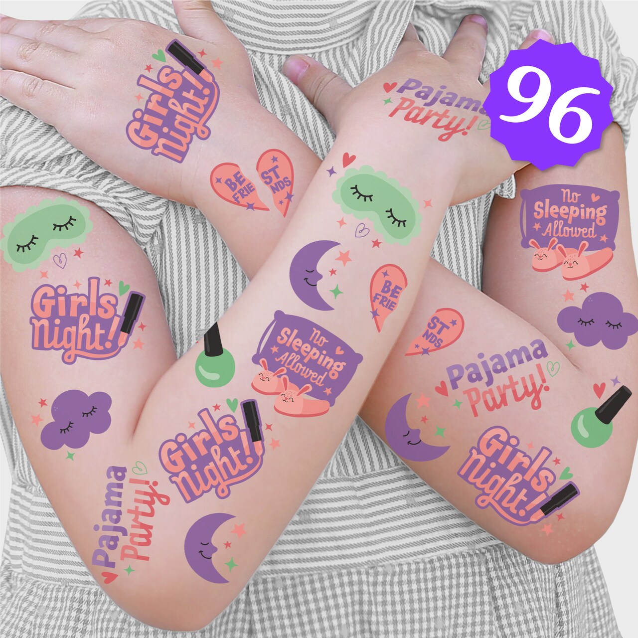 Big Dot of Happiness Pajama Slumber Party Temporary Tattoos for Kids, Spa Birthday Party Favors, Girls Night Decorations, Sleepover Accessory, PJ Party Supplies, 12 Sheets